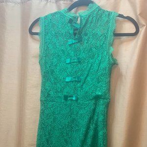 Slip Dress with Emerald Green Lace Overlay